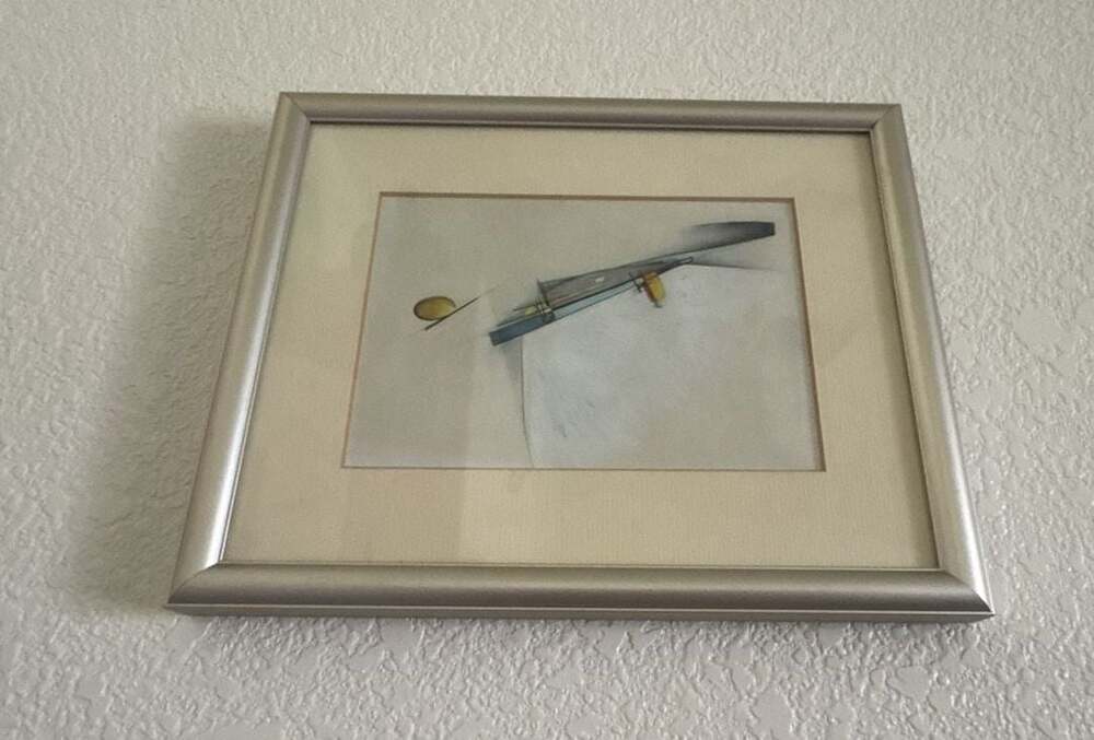 Framed Abstract Gouache and Ink on Paper Modernist Artwork
